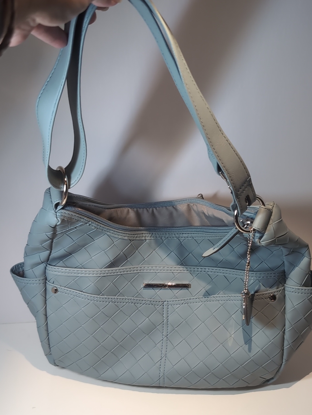 Rosetti Light Blue Woven Shoulder Bag, Pockets!!!